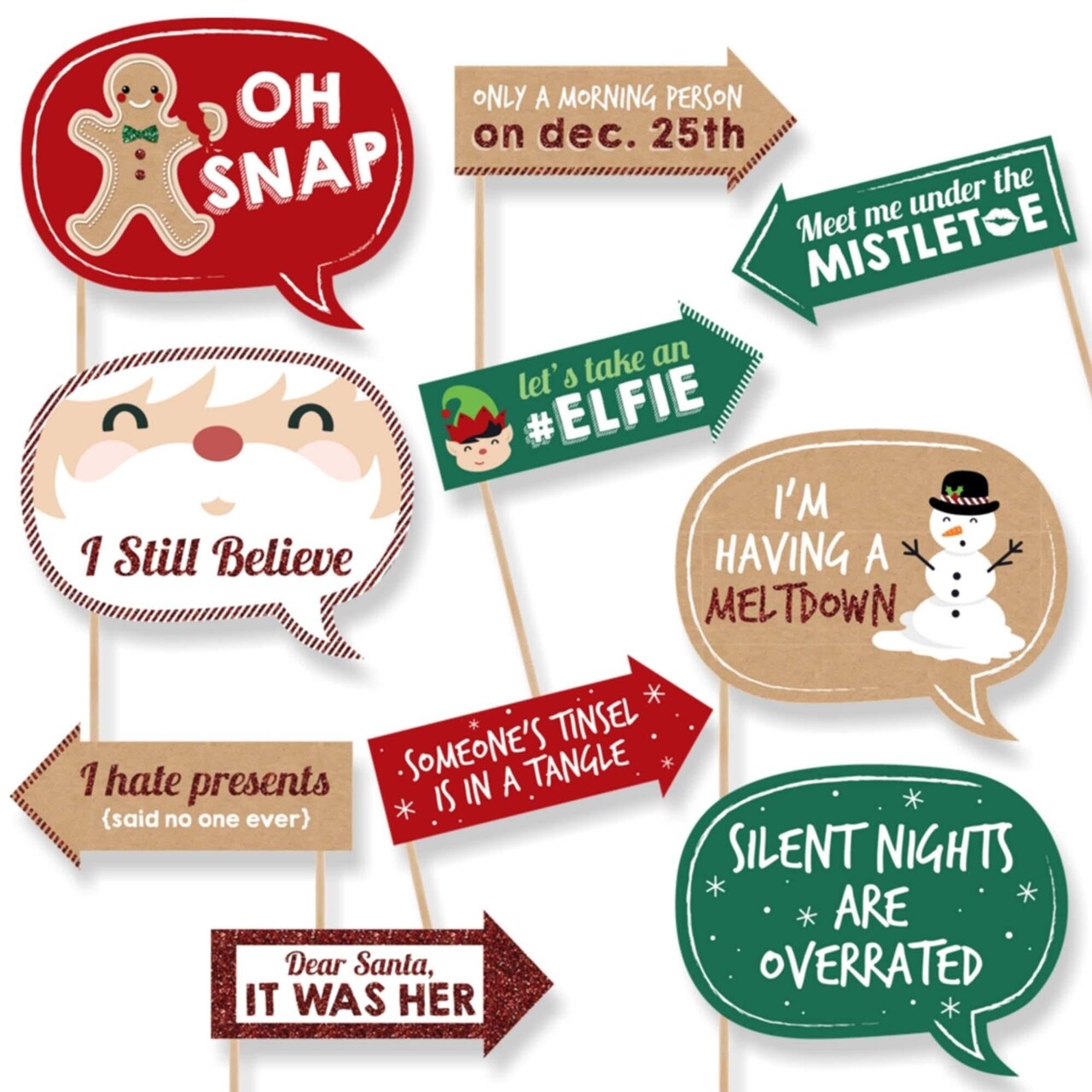 Big Dot of Happiness Funny Christmas Holiday Christmas Party Photo Booth Props 10 Piece